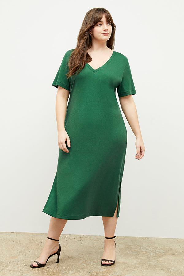 Front image of a woman wearing the renee dress in vine | Exclude | Grid