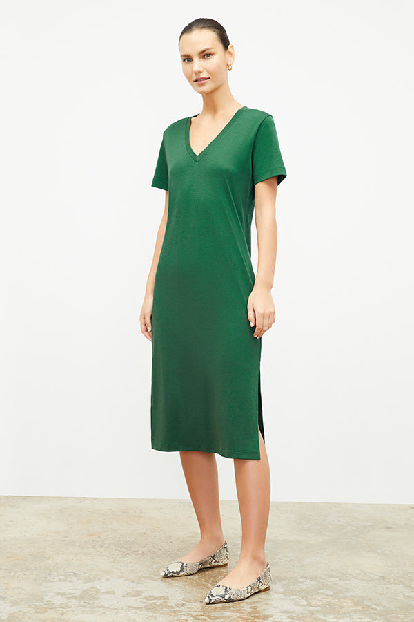 Front image of a woman wearing the renee dress in vine | Exclude