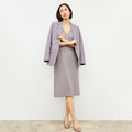 Front image of a woman wearing the Renee Dress - Pima Cotton in Wisteria | Lead