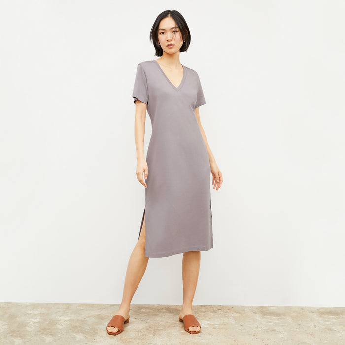 Front image of a woman wearing the Renee Dress - Pima Cotton in Wisteria