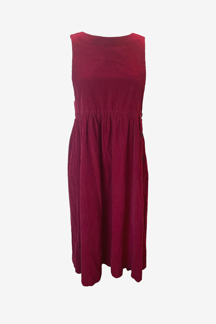 Retro Red Crimson Corduroy Midi Dress image 0