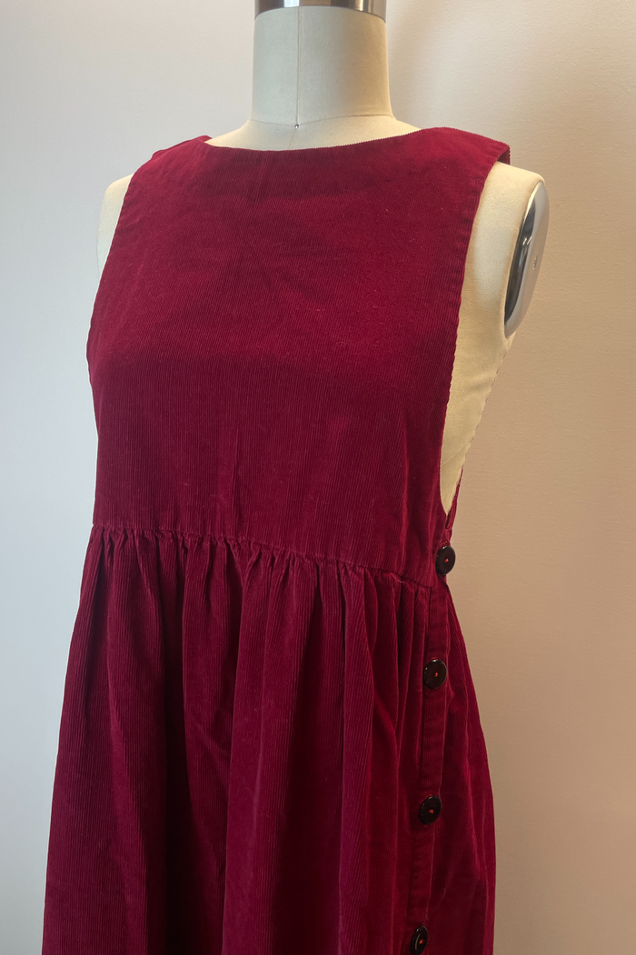 Retro Red Crimson Corduroy Midi Dress image 5