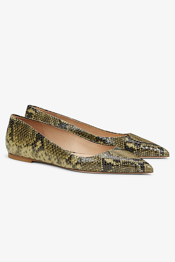 Packshot image of the Rowan flat in Black/Olive Snakeskin | Exclude | Grid | Still