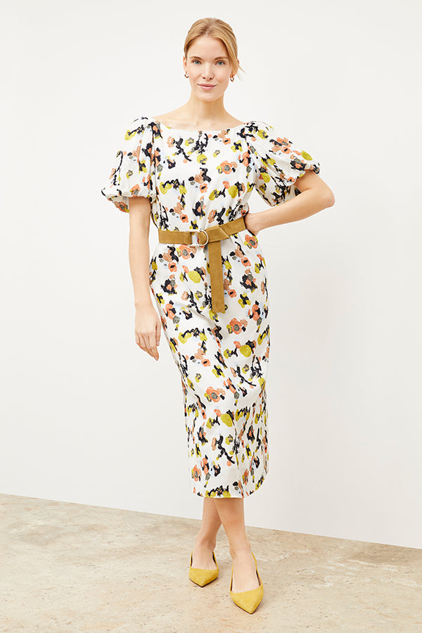 Front image of a woman wearing the Rowan flat in Turmeric | Grid Hover | Exclude