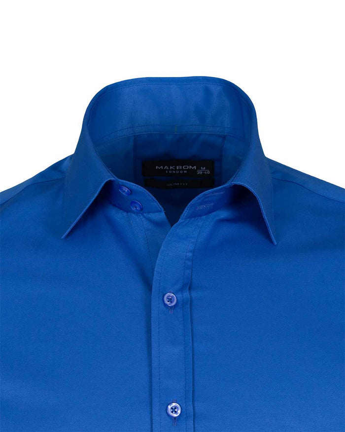 Royal Blue Plain Double Cuff Shirt-Makrom