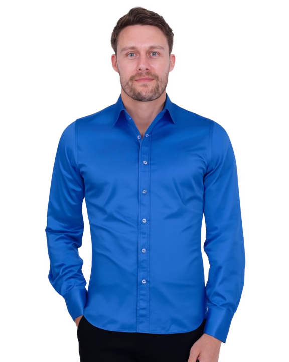 Royal Blue Plain Double Cuff Shirt-Makrom
