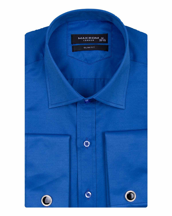 Royal Blue Plain Double Cuff Shirt-Makrom