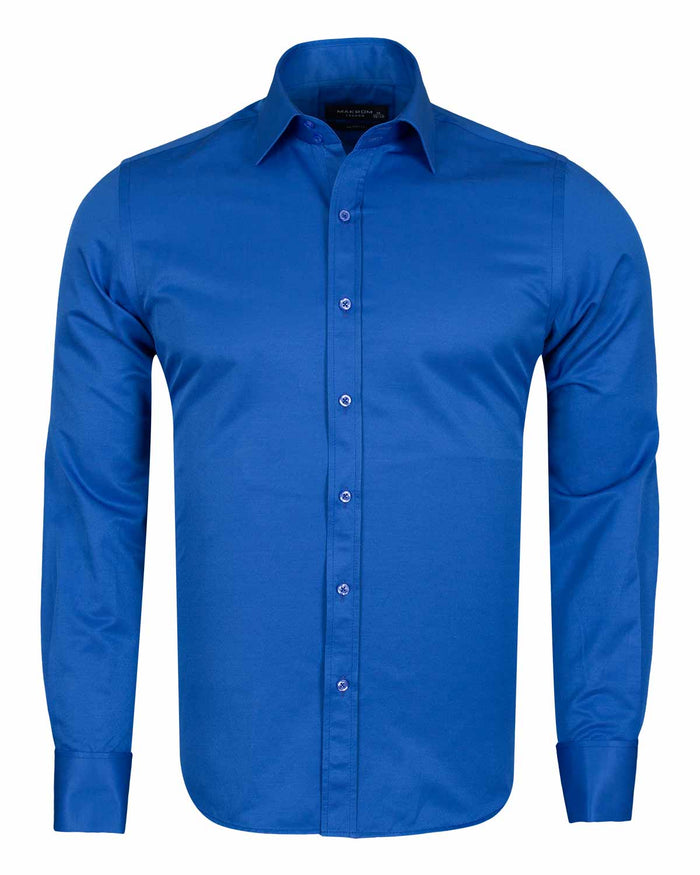 Royal Blue Plain Double Cuff Shirt-Makrom