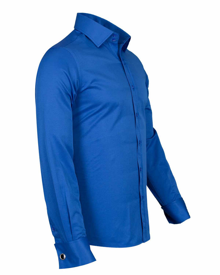 Royal Blue Plain Double Cuff Shirt-Makrom