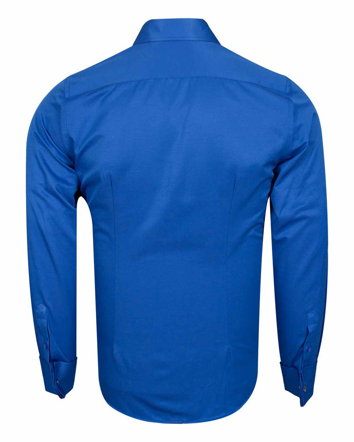 Royal Blue Plain Double Cuff Shirt-Makrom