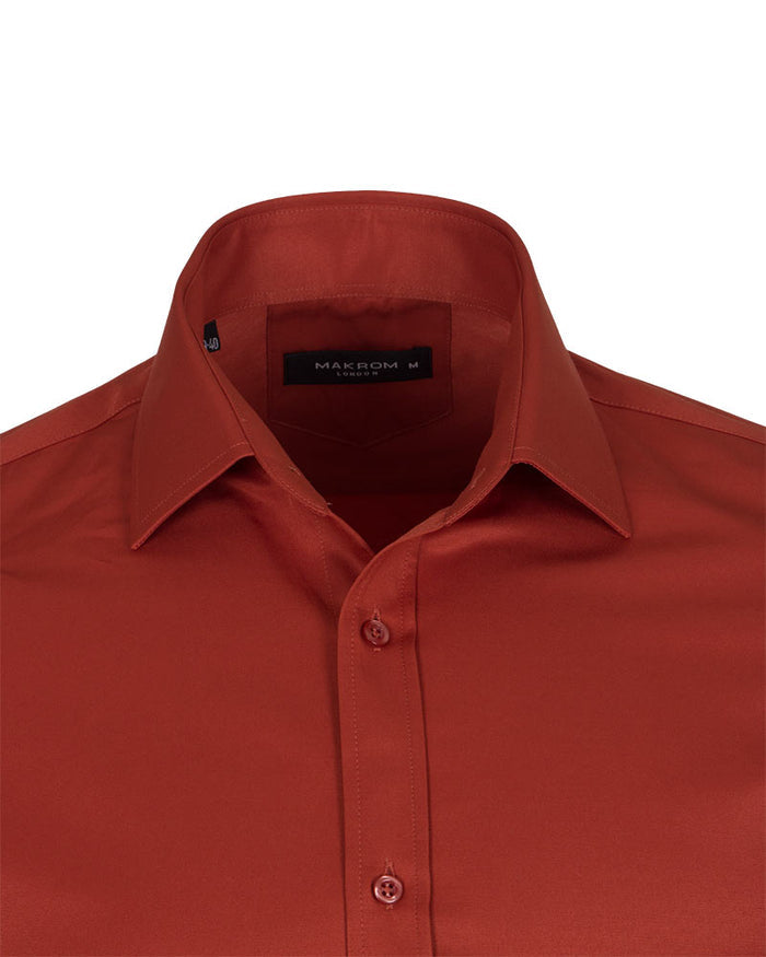 Rustic Brown Plain Double Cuff Shirt-Makrom