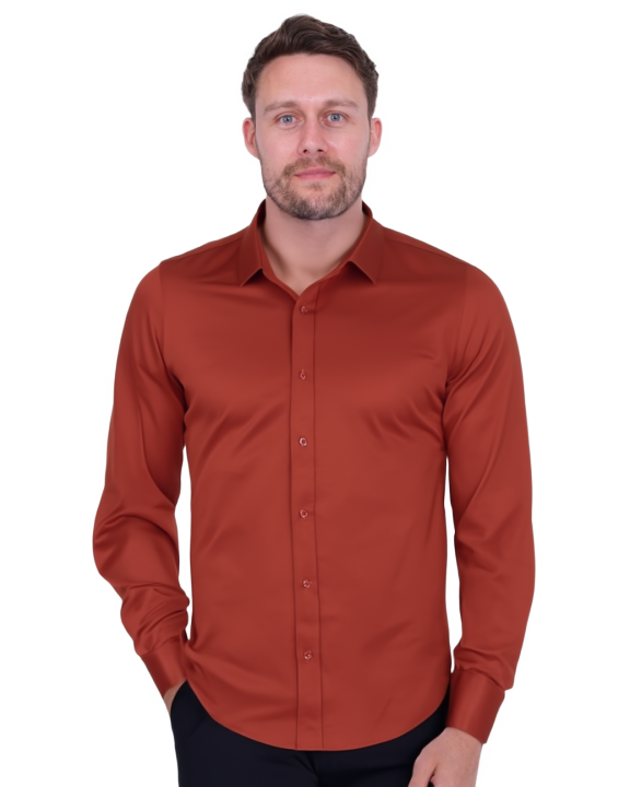 Rustic Brown Plain Double Cuff Shirt-Makrom