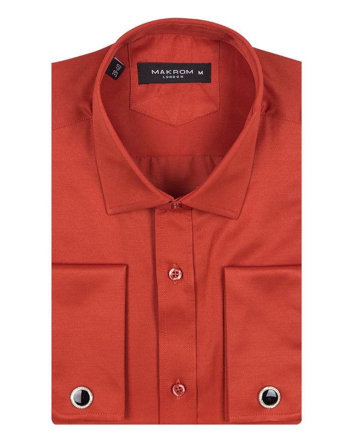 Rustic Brown Plain Double Cuff Shirt-Makrom