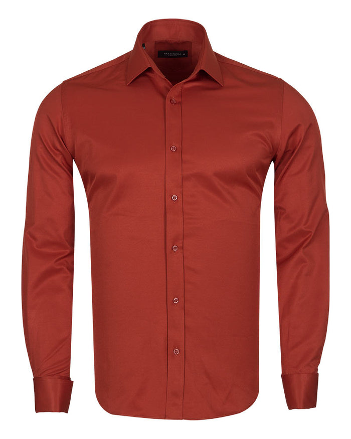 Rustic Brown Plain Double Cuff Shirt-Makrom