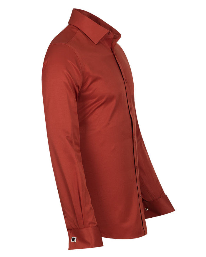 Rustic Brown Plain Double Cuff Shirt-Makrom