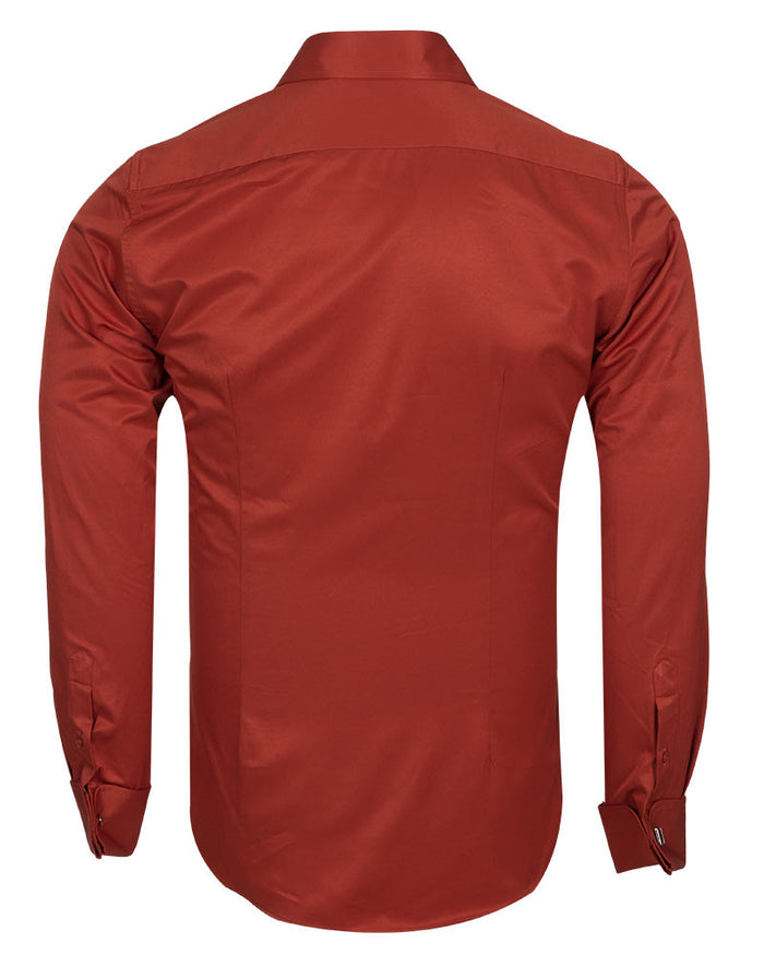 Rustic Brown Plain Double Cuff Shirt-Makrom