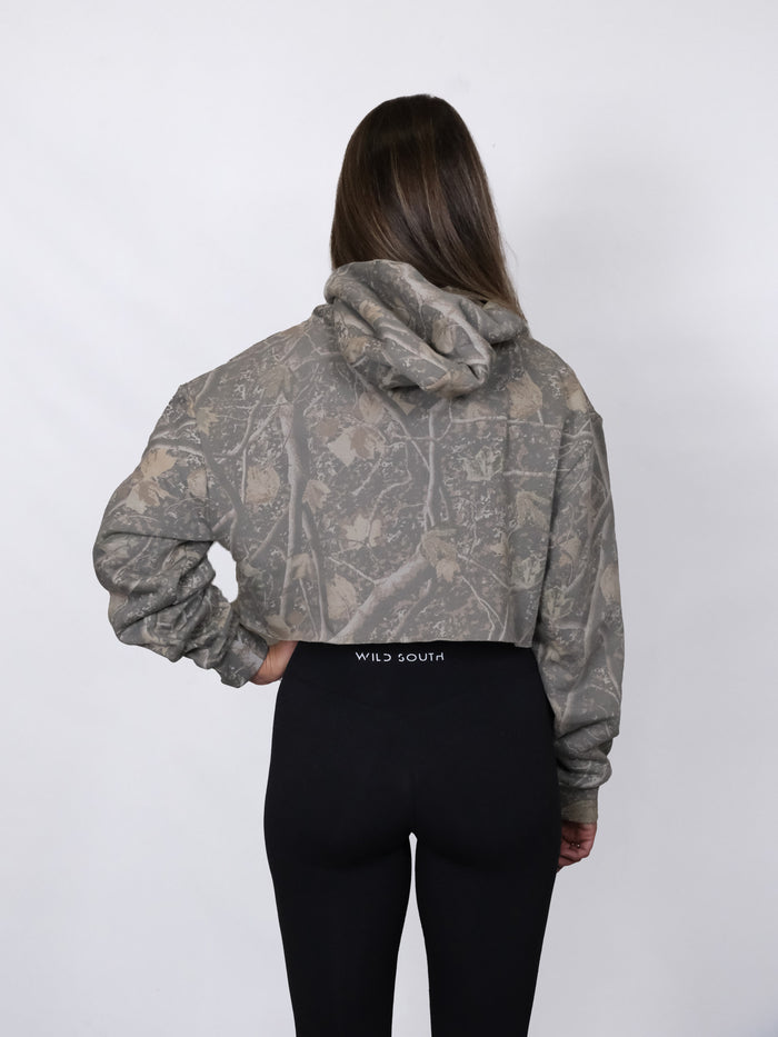 Wild South Apparel Rustwood Camo Hoodie – Crop style – timber camo fleece crop hoodie – view 2