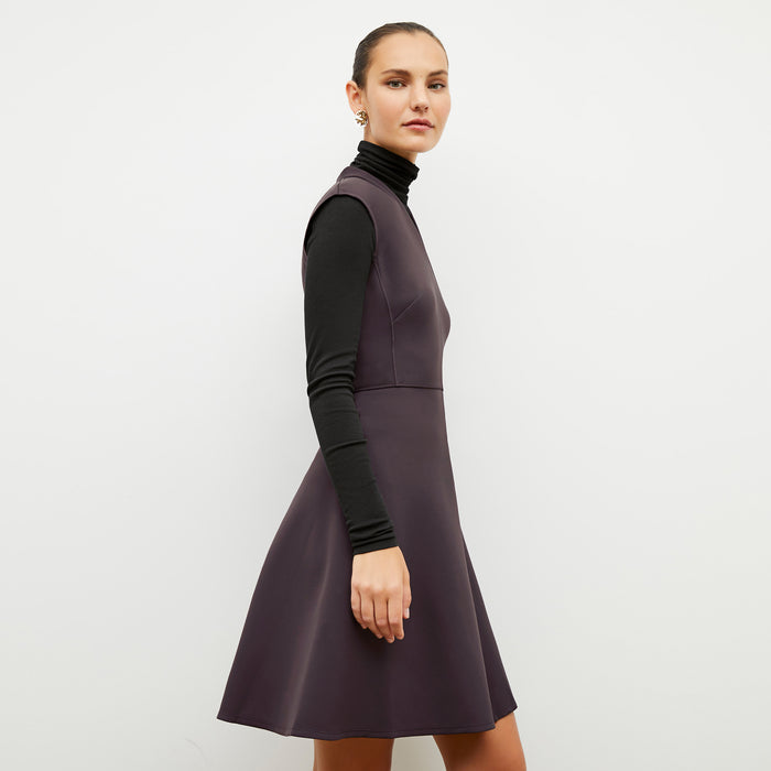 Front image of a woman wearing the ruth dress in haze
