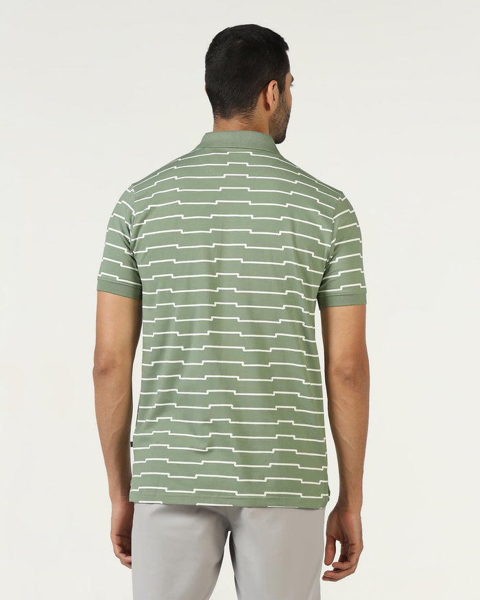 Sage Green Printed Polo - Maze