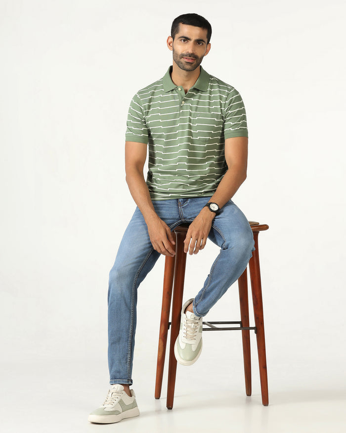 Sage Green Printed Polo - Maze