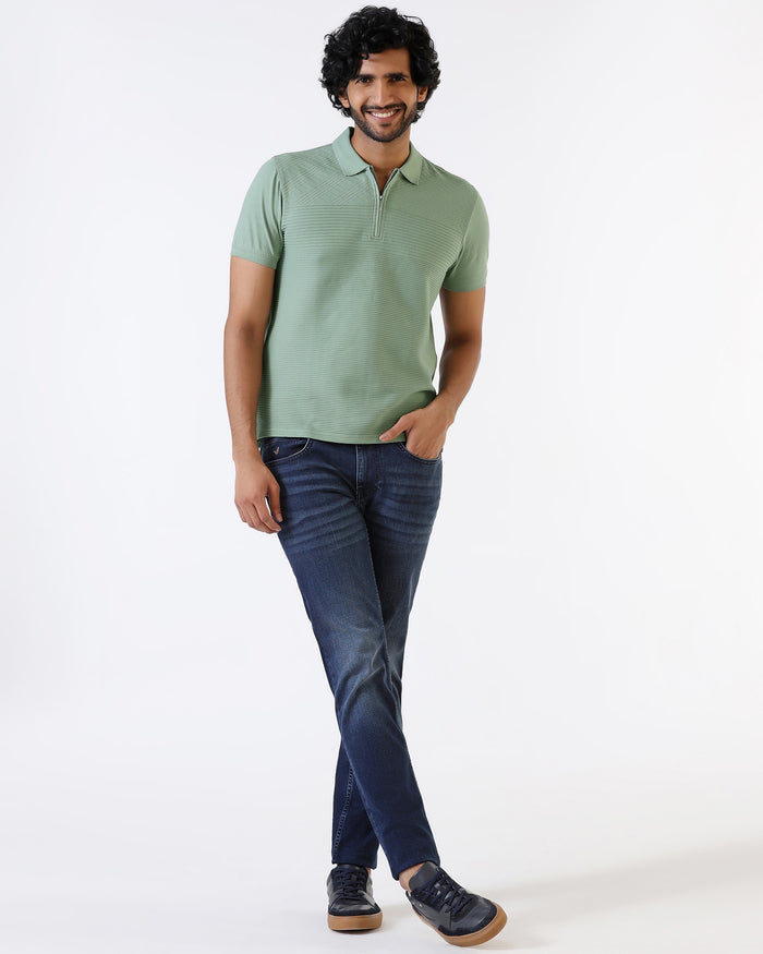 Sage Green Textured Polo - Bourbon