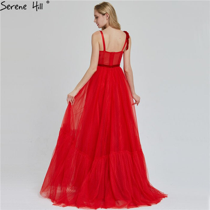 Sale Dubai Red Sleeveless Crystal Bow Evening Dresses 2025 A-Line Sexy Fashion Formal Dress Serene Hill LA60952 - SERENE HILL