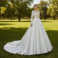 Satin A-Line Long Sleeve Bridal Wedding Dress - Rosymae
