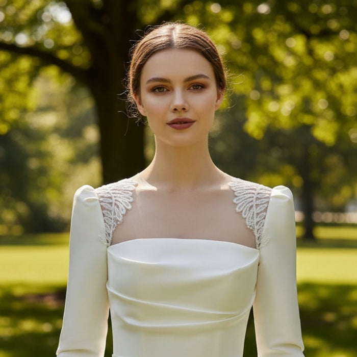 Satin A-Line Long Sleeve Bridal Wedding Dress - Rosymae