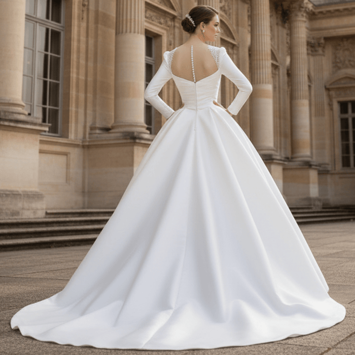 Satin A-Line Long Sleeve Bridal Wedding Dress - Rosymae