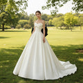 Satin Ball Gown Wedding Dress with Long Black Bow - Rosymae
