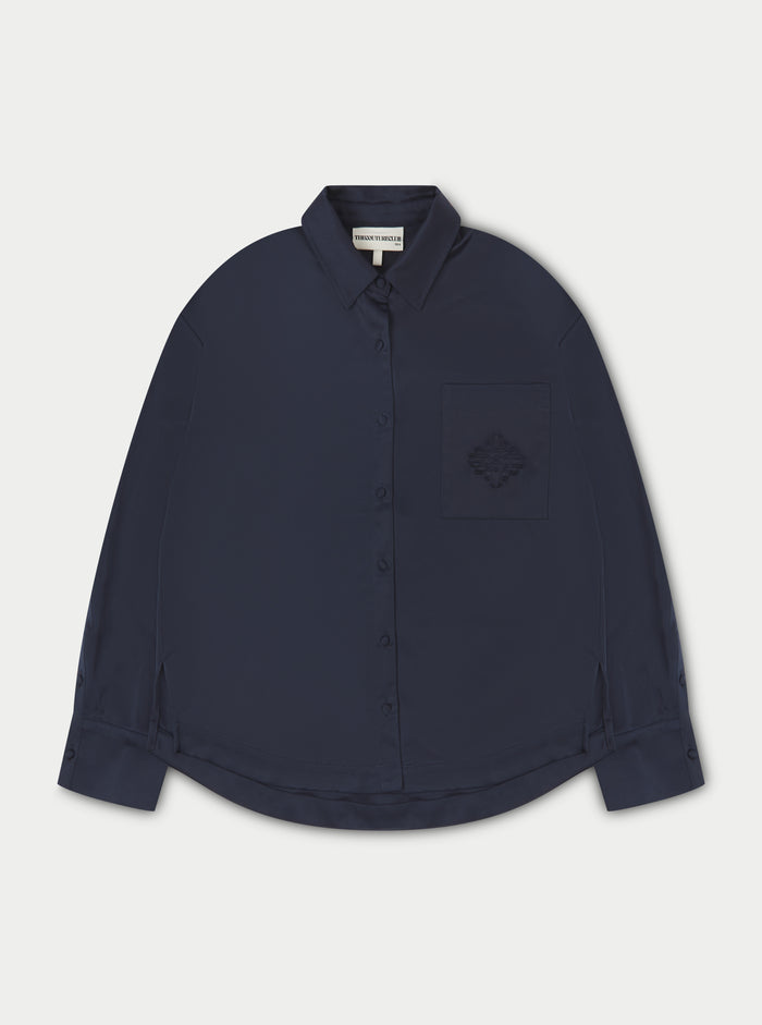 SATIN EMBLEM SHIRT - NAVY