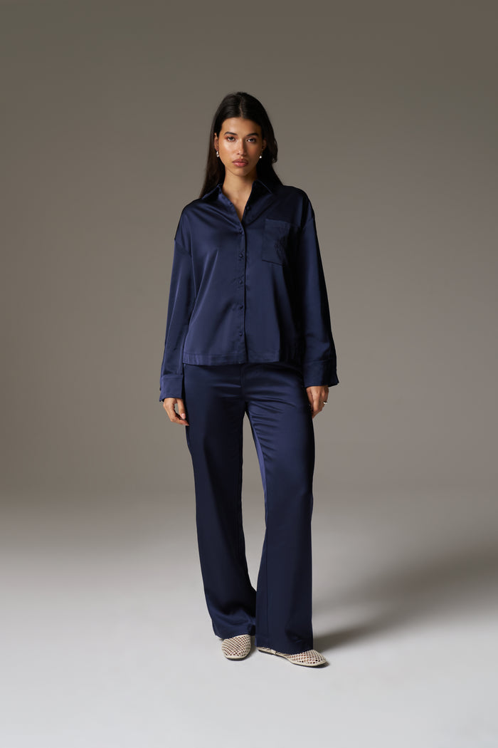 SATIN EMBLEM SHIRT - NAVY