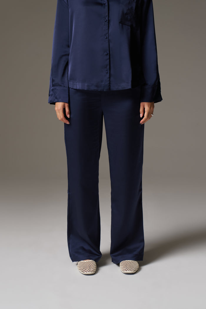 SATIN EMBLEM TROUSERS - NAVY