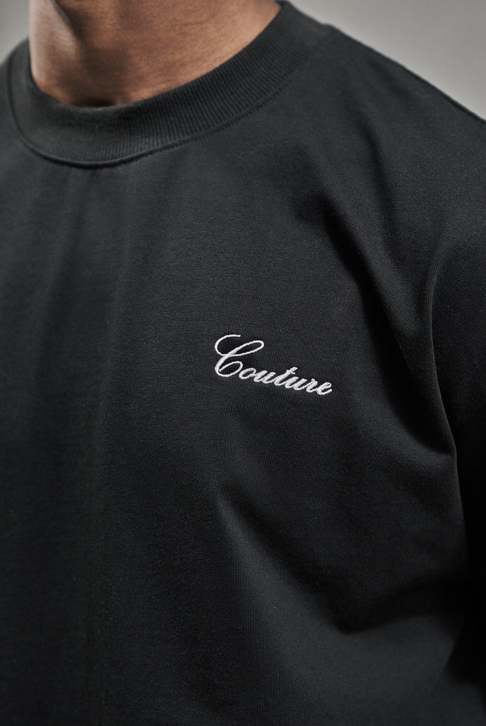 SCRIPT EMBROIDERED T-SHIRT - BLACK