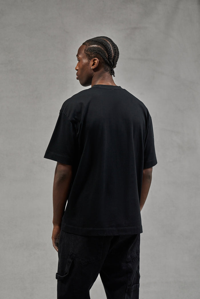 SCRIPT EMBROIDERED T-SHIRT - BLACK