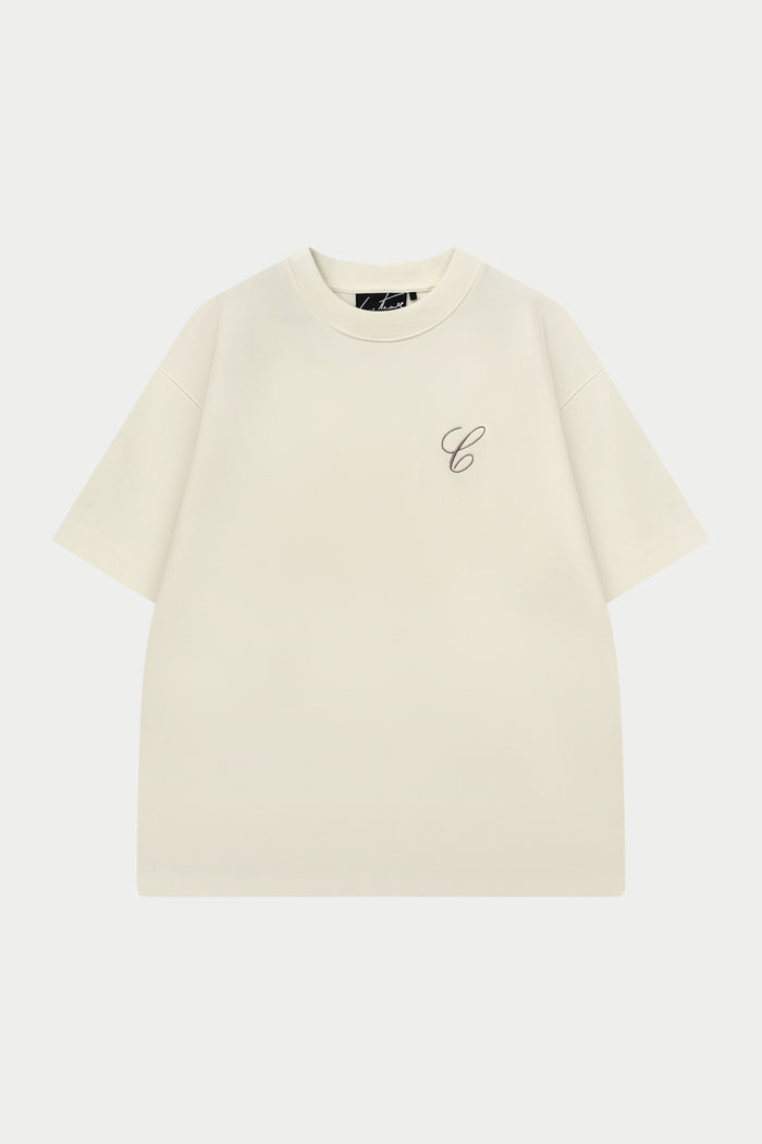 SCRIPT EMBROIDERED T-SHIRT - OFF WHITE