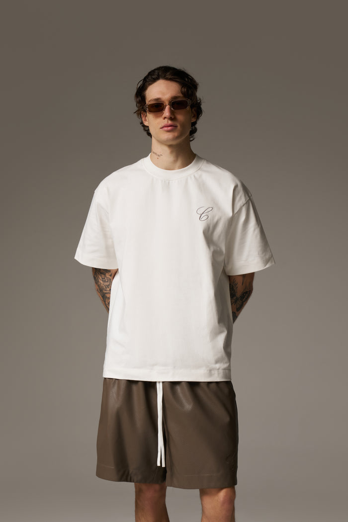 SCRIPT EMBROIDERED T-SHIRT - OFF WHITE