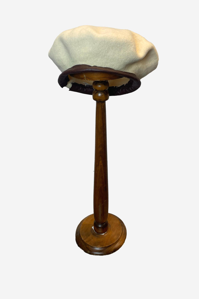 SD Cream Beret with Brown Leather Trim image 0