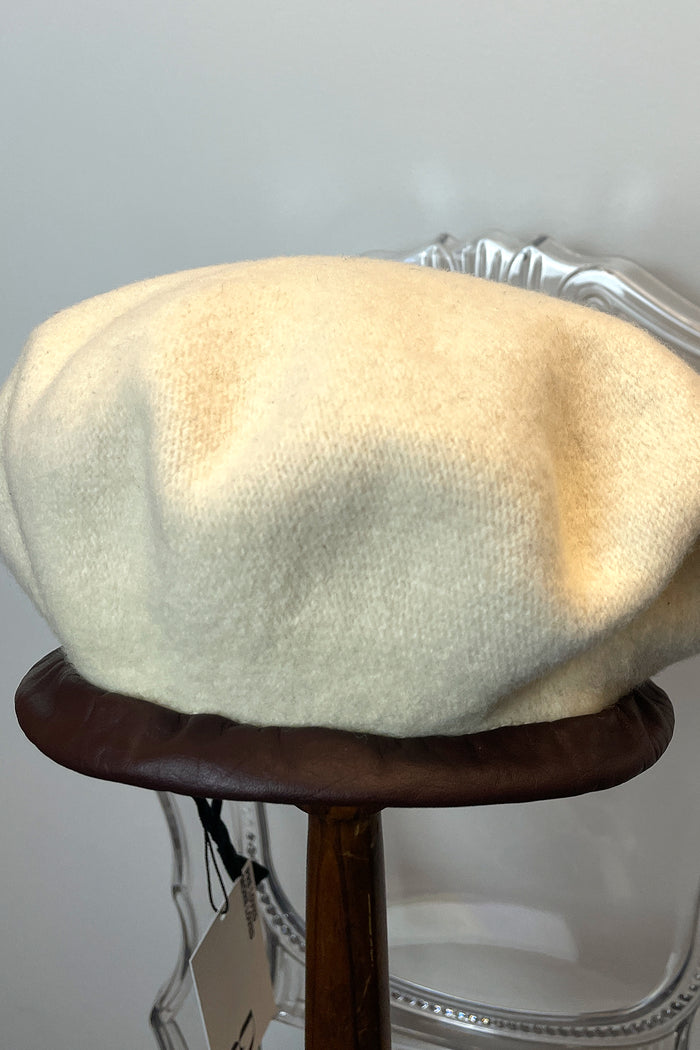 SD Cream Beret with Brown Leather Trim image 3