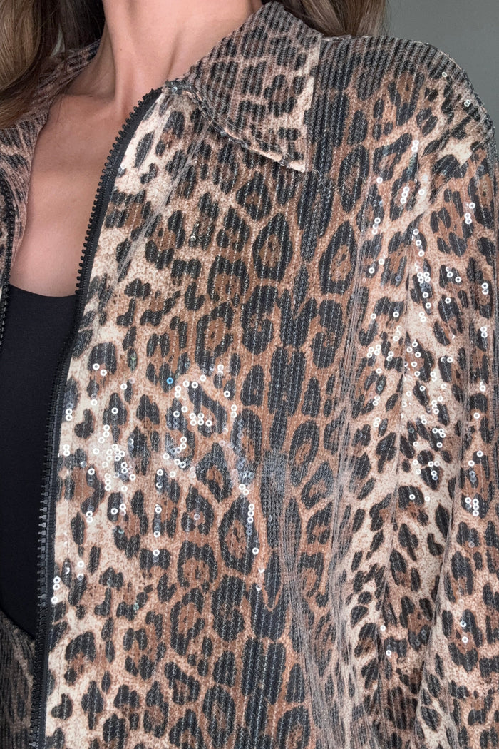 Style the Sequin Animal Print Short Jacket exclusively at Born To Glam