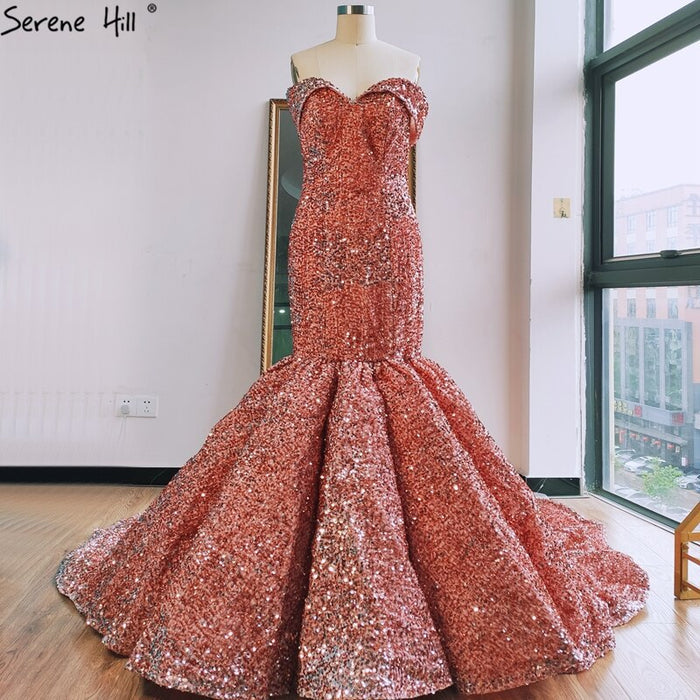 Serene Hill Gold Luxury Mermaid Wedding Dresses Off Shoulder Sparkle Elegant Sexy Bridal Gowns HA2353 - SERENE HILL