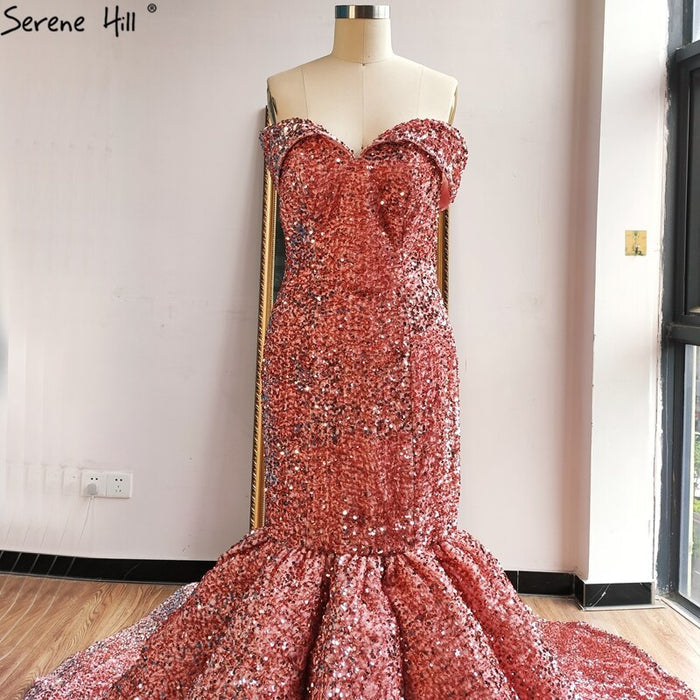 Serene Hill Gold Luxury Mermaid Wedding Dresses Off Shoulder Sparkle Elegant Sexy Bridal Gowns HA2353 - SERENE HILL