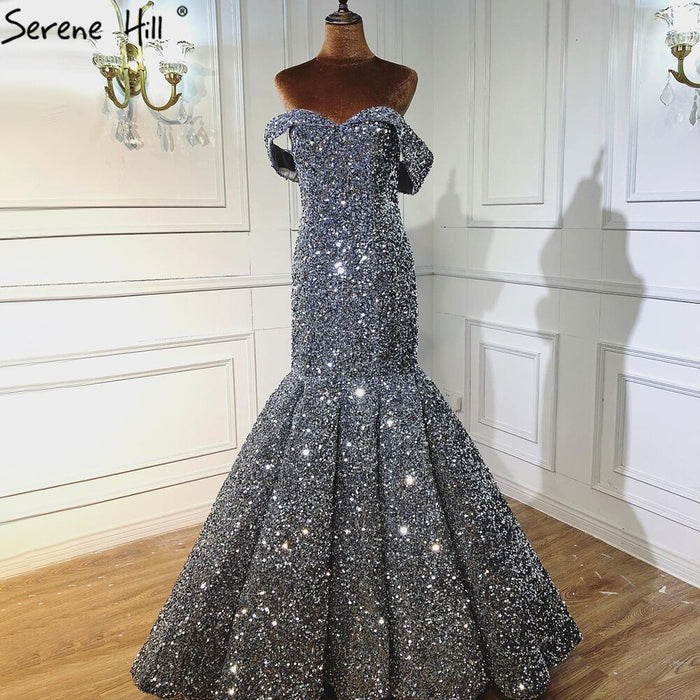 Serene Hill Gold Luxury Mermaid Wedding Dresses Off Shoulder Sparkle Elegant Sexy Bridal Gowns HA2353 - SERENE HILL