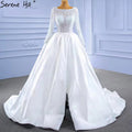 Serene Hill White Satin High Split Wedding Dresses 2025 A-Line Lace Beaded Bride Gowns HM67292 Custom Made - SERENE HILL