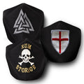 3 Black Cotton Face Masks Viking, Crusader and Pirate, with silk embroidery, adjustable straps and pocket for disposable filter,