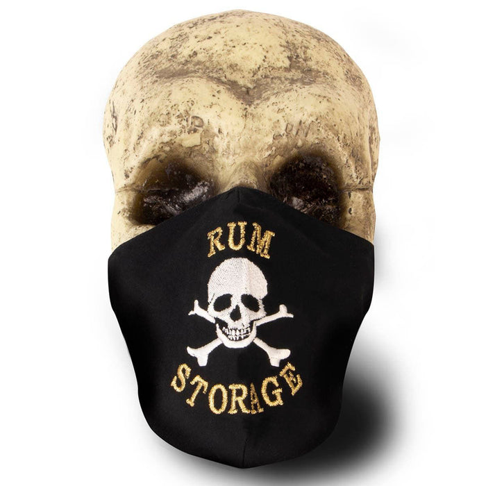 Black Cotton Face Mask with silk embroidery Rum Storage, adjustable straps and pocket for disposable filter