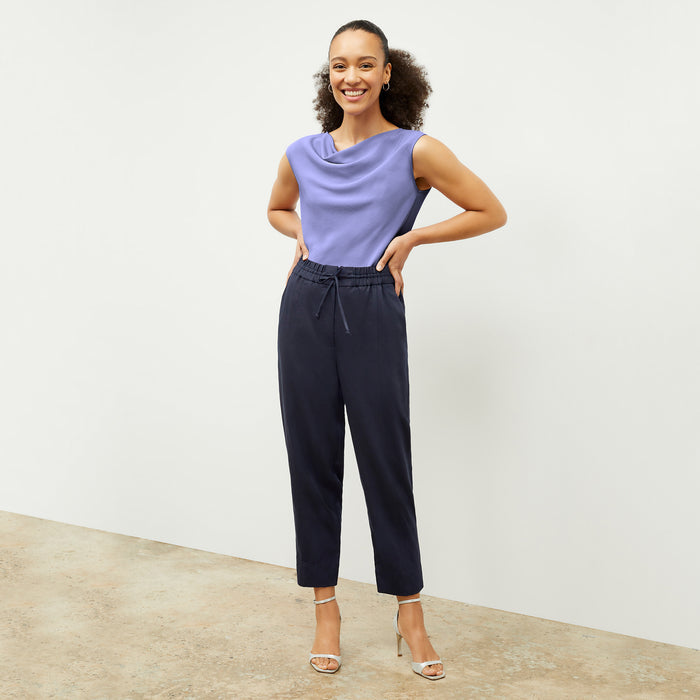 Front image of a woman wearing the Shane Pant - Everyday Twill in Night | Lead