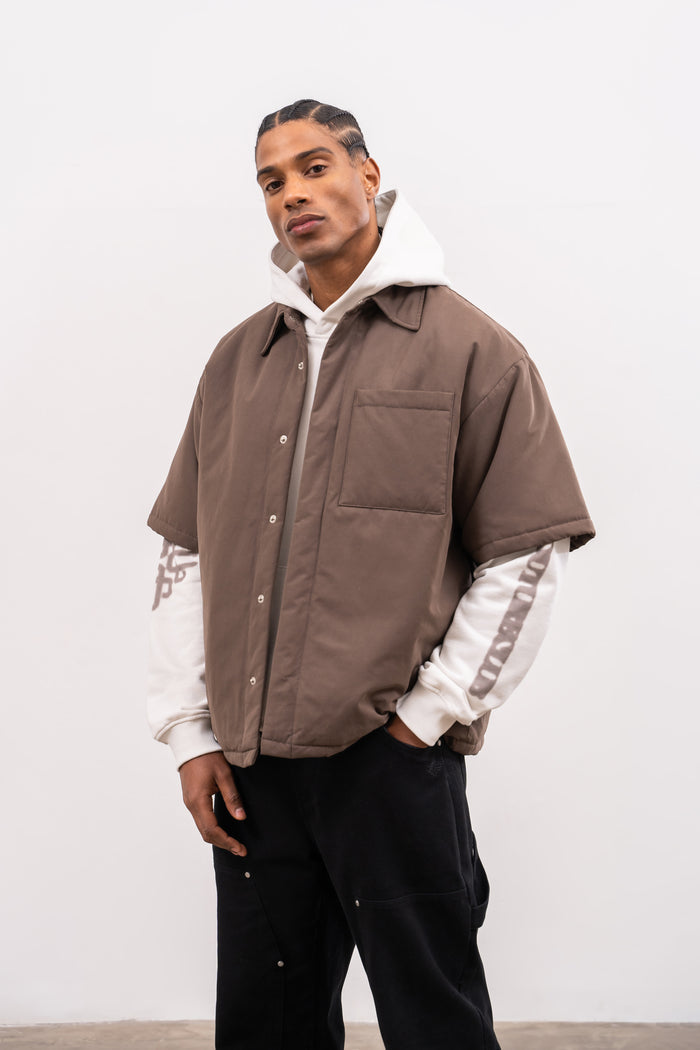 SHORT SLEEVE PADDED SHIRT - BROWN