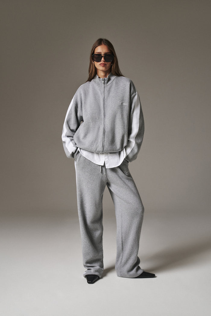 SIDE STRIPE KNITTED JOGGER - GREY MARL