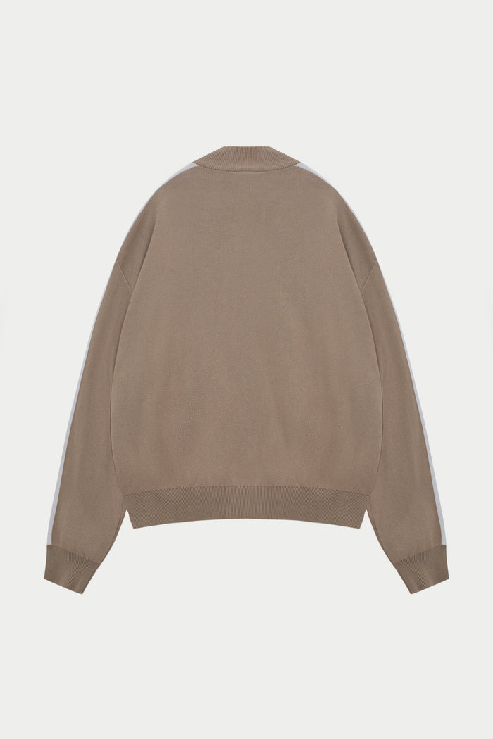 SIDE STRIPE KNITTED TRACK JACKET - BEIGE